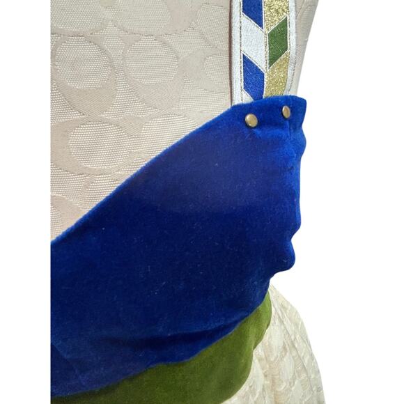 Size 6 Madchen Dress Velvet Colorblock Cream Skirt Blue Green Bodice - Picture 7 of 11